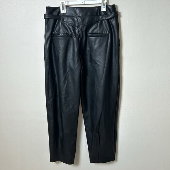NEW Anthropologie Maeve black vegan leather taper pleated pants - Picture 11 of 16
